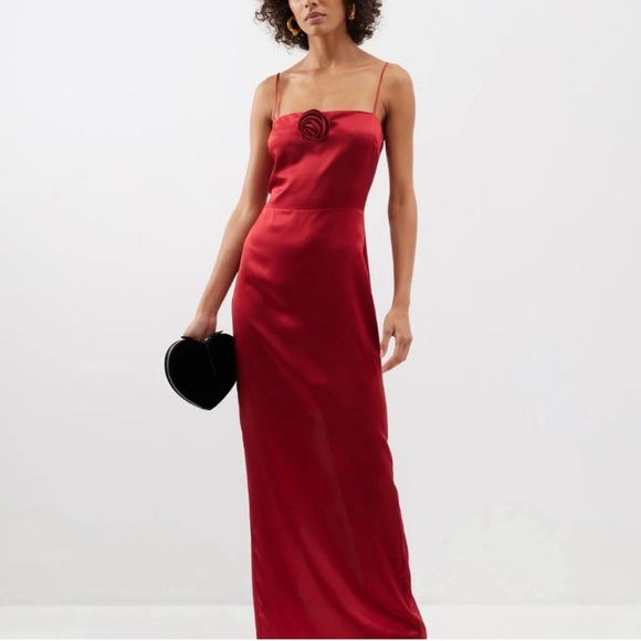 Reformation Frankie Silk Dress Red Rosette Size 8 NWOT - Picture 1 of 11